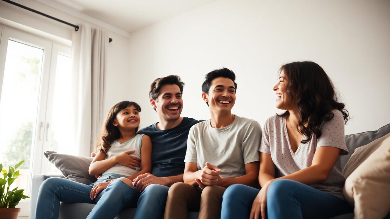 Família brasileira reunida em casa em um momento cotidiano